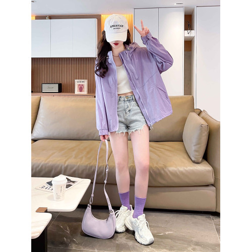 紫色立領長袖防曬衣女夏季2025年新款設計感小衆寬松沖鋒衣薄外套
