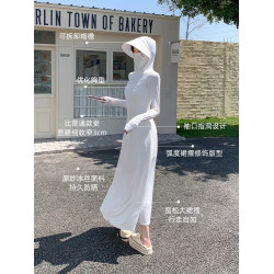 德國白色防曬衣女夏季長款全身冰絲防曬裙防紫外線冰感戶外防曬服