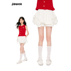 JOUASK童裝白色女童短裙夏季2025新款中大童防走光褲裙休閒半身裙