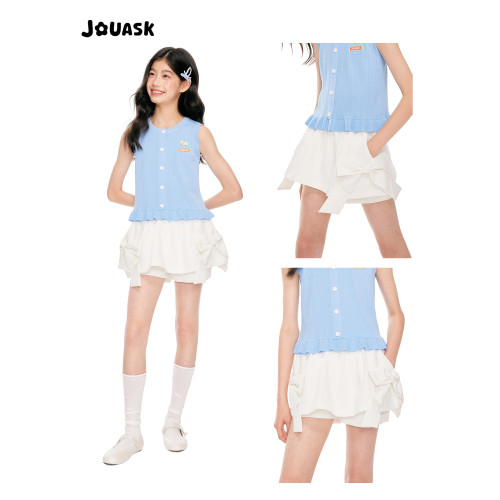 JOUASK童裝白色女童短裙夏季2025新款中大童防走光褲裙休閒半身裙