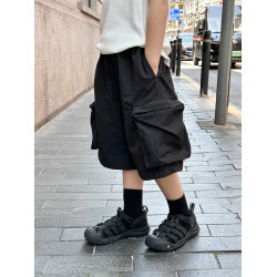 依依媽男童工裝短褲兒童夏裝薄款寶寶寬鬆純色直筒水洗休閒五分褲