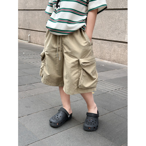 依依媽男童工裝短褲兒童夏裝薄款寶寶寬鬆純色直筒水洗休閒五分褲