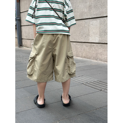 依依媽男童工裝短褲兒童夏裝薄款寶寶寬鬆純色直筒水洗休閒五分褲