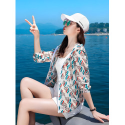 法國Rouje Dsyle印花防曬服女短款透氣ins戶外度假防曬衣薄外套潮