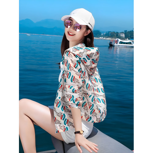 法國Rouje Dsyle印花防曬服女短款透氣ins戶外度假防曬衣薄外套潮