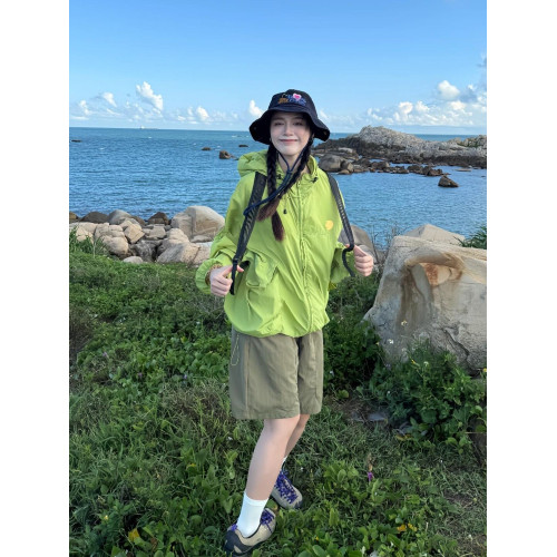 2025新款夏季戶外運動防曬衣短褲套裝女寬松連帽防曬服綠色外套潮