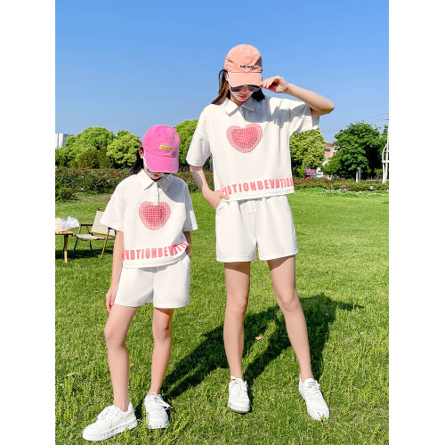 女童運動套裝夏款2025新款時髦母女親子裝中大童短袖polo衫兩件套