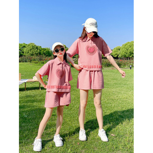 女童運動套裝夏款2025新款時髦母女親子裝中大童短袖polo衫兩件套