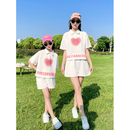 女童運動套裝夏款2025新款時髦母女親子裝中大童短袖polo衫兩件套