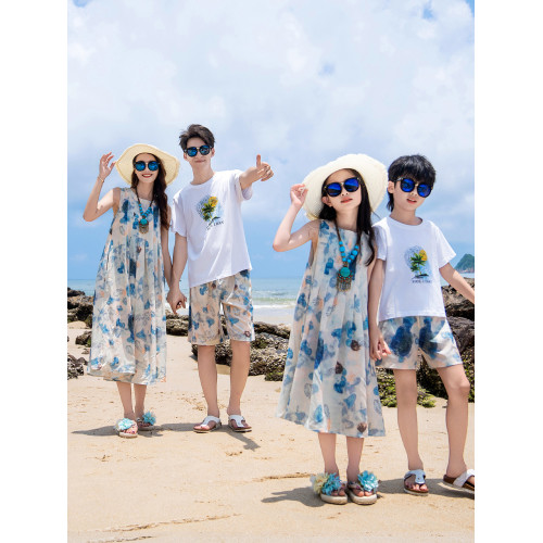 親子裝夏裝全家裝母女裝三亞海邊一家三口四口沙灘裝寬松旅遊度假