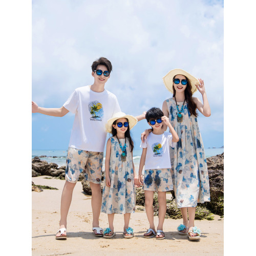 親子裝夏裝全家裝母女裝三亞海邊一家三口四口沙灘裝寬松旅遊度假