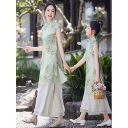 女童旗袍夏季新中式風兒童漢服連衣裙套裝2025新款親子裝母女