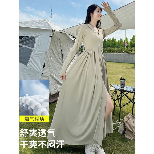 茉尋藝新款長款全身防曬衣女夏季修身超長連衣裙防紫外線防曬服