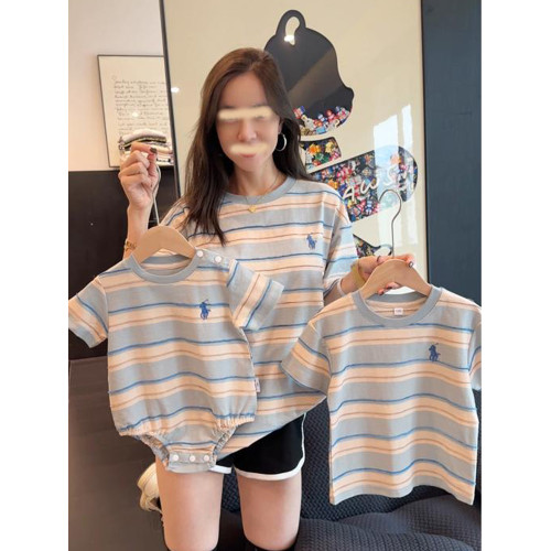 網紅炸街條紋小月齡親子裝夏裝短袖t恤一家三口四口母子母女裝潮