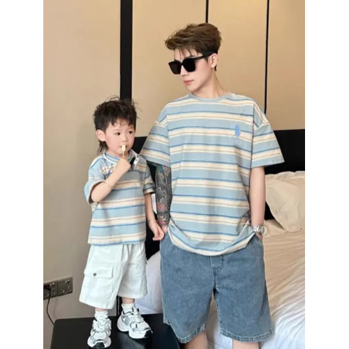 網紅炸街條紋小月齡親子裝夏裝短袖t恤一家三口四口母子母女裝潮