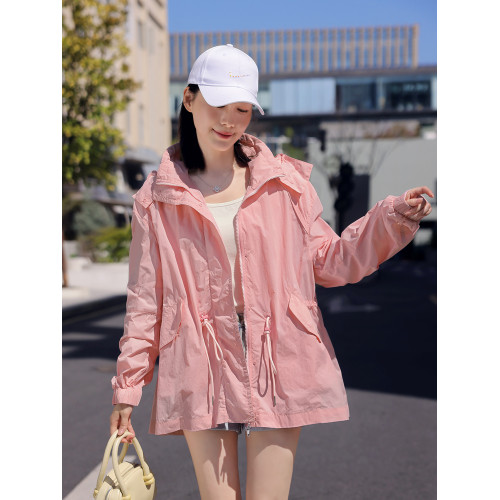 歐貨輕薄款防曬衣女中長款2025夏新款收腰透氣寬松防曬服風衣外套