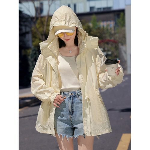 歐貨輕薄款防曬衣女中長款2025夏新款收腰透氣寬松防曬服風衣外套