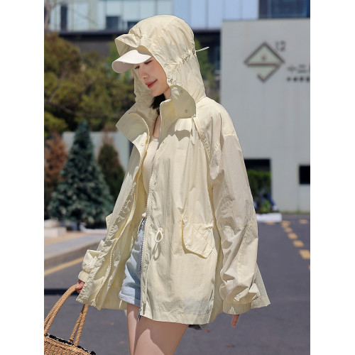 歐貨輕薄款防曬衣女中長款2025夏新款收腰透氣寬松防曬服風衣外套