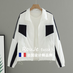 Rouje tusse夏季防曬衣薄款連帽短外套女寬松休閒沖鋒衣夾克上衣