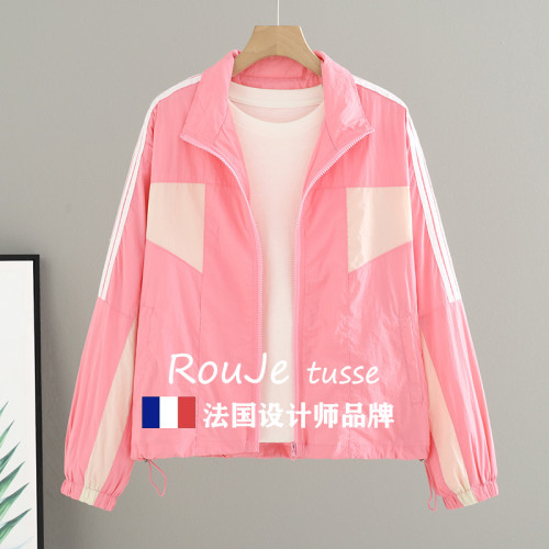 Rouje tusse夏季防曬衣薄款連帽短外套女寬松休閒沖鋒衣夾克上衣