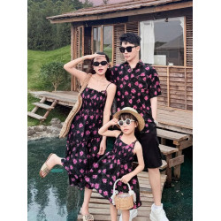 三亞海邊親子裝夏天2025新款一家三口四口母子沙灘度假母女連衣裙