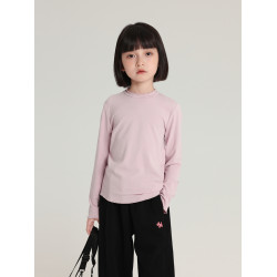 布丁哈魯童裝秋裝女童修身上衣2025春秋新款兒童純色木耳邊打底衫