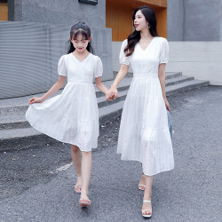 網紅親子裝2025新款潮夏裝母女裝棉布連衣裙時尚韓版洋氣白色裙子