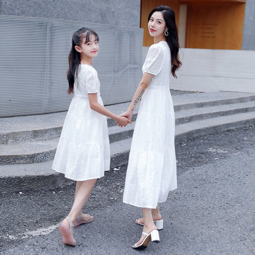 網紅親子裝2025新款潮夏裝母女裝棉布連衣裙時尚韓版洋氣白色裙子