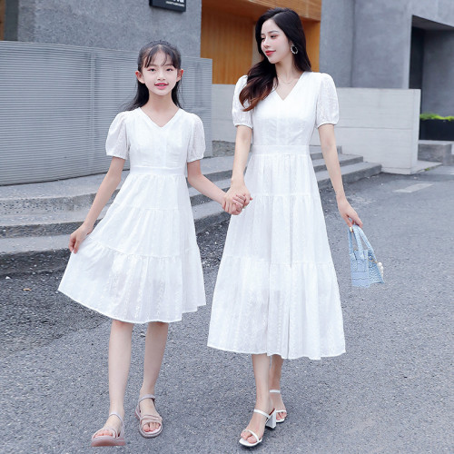 網紅親子裝2025新款潮夏裝母女裝棉布連衣裙時尚韓版洋氣白色裙子