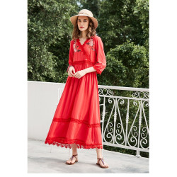 親子裝連衣裙夏季長裙紅色草原沙漠女童裙子母女裝海邊度假沙灘裙