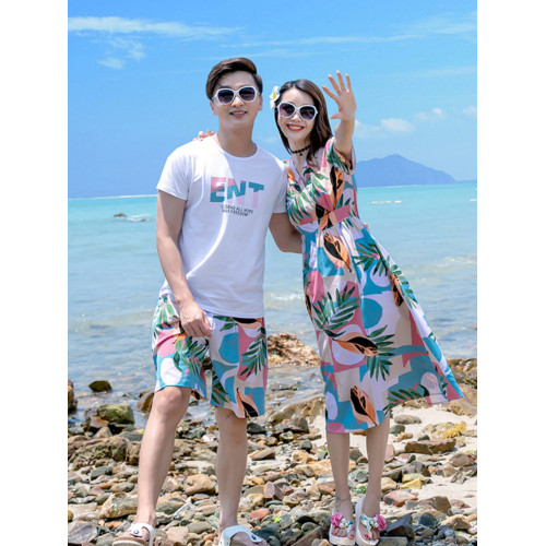 特別的親子裝一家三口四口夏裝新款海邊家庭裝純棉沙灘母女裙套裝