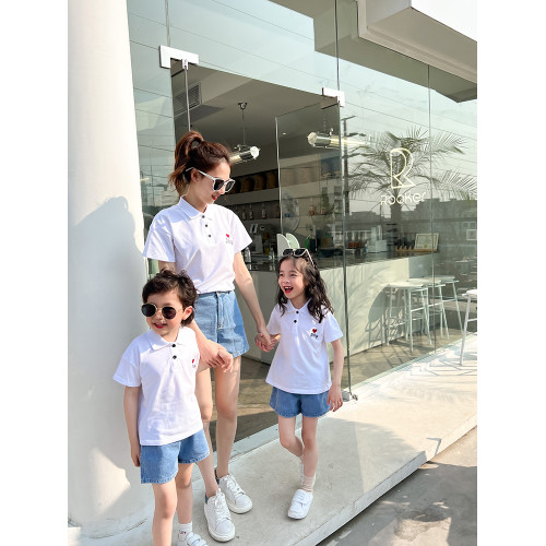 親子裝夏裝網紅一家三口母女裝洋氣四口短袖Polo高級套裝夏季母子