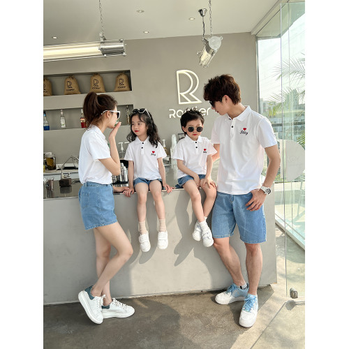 親子裝夏裝網紅一家三口母女裝洋氣四口短袖Polo高級套裝夏季母子