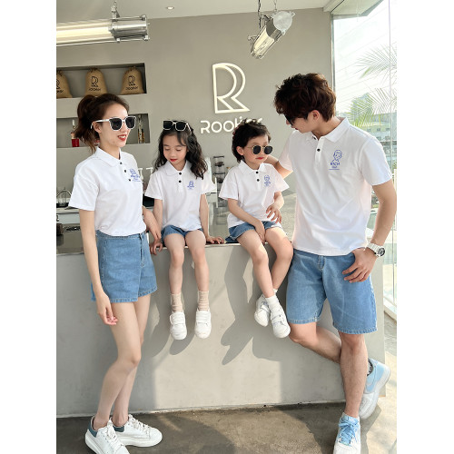 親子裝夏裝短袖POLO衫一家三口母女洋氣高級夏天母子四口網紅夏季