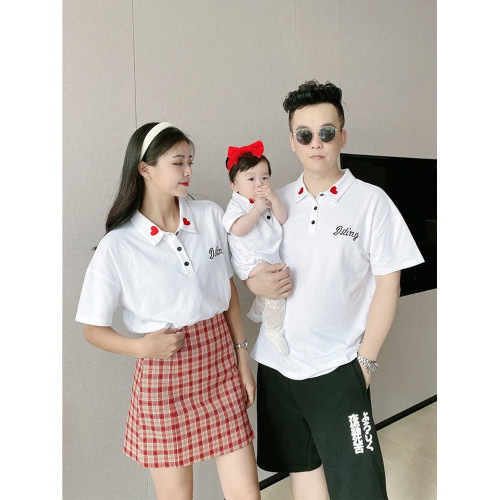 親子裝夏裝新款2025一家三口四口polo母女裝六一出遊拍照全家t恤