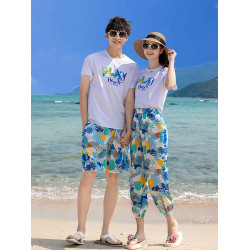 親子裝一家三四口三亞海邊旅遊度假沙灘短袖T恤男套裝連衣裙夏裝