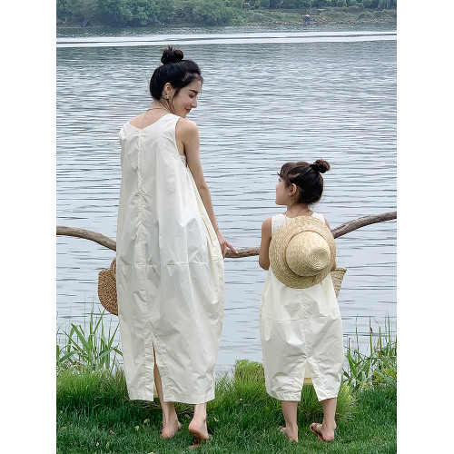 親子裝夏季新款潮母女裝無袖背心連衣裙洋氣韓版寬松長裙純棉裙子