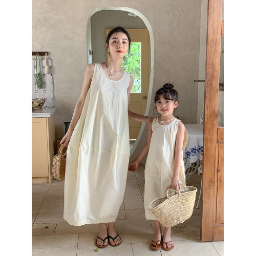 親子裝夏季新款潮母女裝無袖背心連衣裙洋氣韓版寬松長裙純棉裙子
