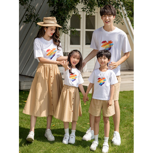 親子裝夏2025新款一家三口四口夏季純棉母子母女t恤短袖套裝家庭