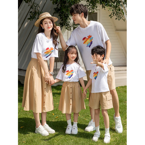 親子裝夏2025新款一家三口四口夏季純棉母子母女t恤短袖套裝家庭