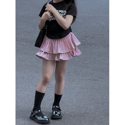 吉小可童裝女童ins百褶裙夏季a字半身裙褲蓬蓬蛋糕裙超短裙親子裝