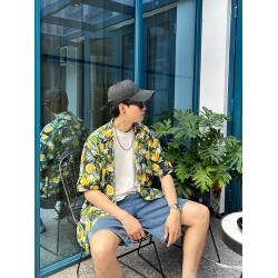 海南度假親子裝花襯衫套裝2024新款輕薄透氣男童花襯衣短袖翻領潮