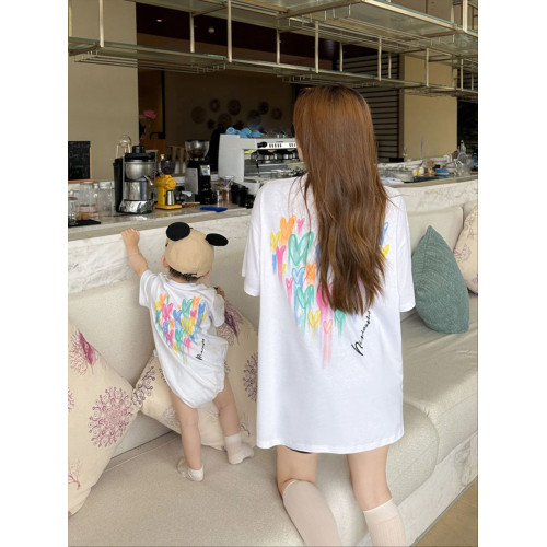 炸街親子裝夏款短袖t恤流星愛心拍照一家三口四口嬰兒母子母女裝