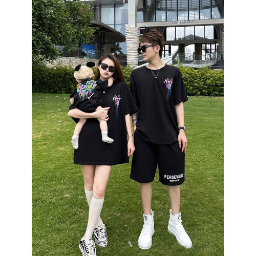 炸街親子裝夏款短袖t恤流星愛心拍照一家三口四口嬰兒母子母女裝