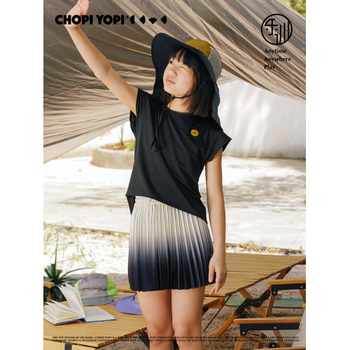 chopiyopi童裝 女童漸變色半身裙壓褶夏季兒童運動潮流百褶短裙