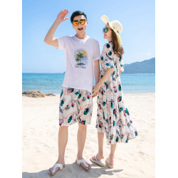 親子裝夏裝全家裝母女裝家庭海邊一家三口四口沙灘裝寬松出遊度假
