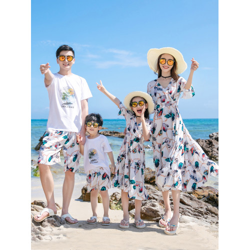 親子裝夏裝全家裝母女裝家庭海邊一家三口四口沙灘裝寬松出遊度假