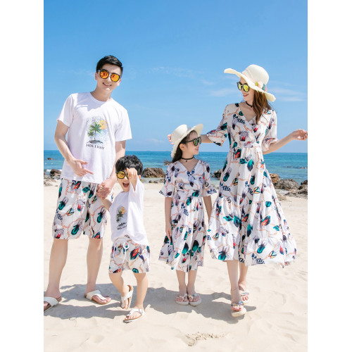 親子裝夏裝全家裝母女裝家庭海邊一家三口四口沙灘裝寬松出遊度假