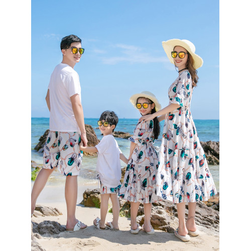 親子裝夏裝全家裝母女裝家庭海邊一家三口四口沙灘裝寬松出遊度假