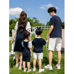 親子裝2025新款網紅炸街夏天母子一家三口時尚休閒夏裝套裝連衣裙